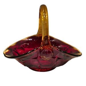 Indiana Tiara Constellation Sunset Amberina Glass Basket Stamped E.T Glows EUC